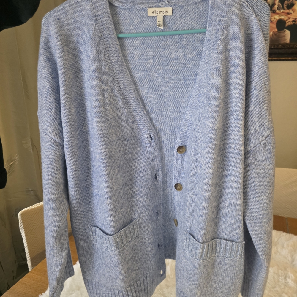 Ella Moss Heathered Sky Blue V-Neck Button Cardigan